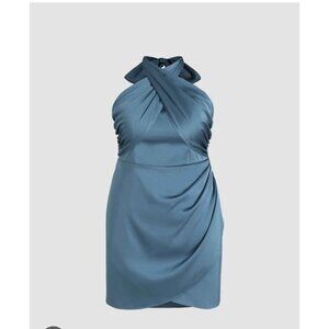 Solid Cross Halter Satin Dress Curve & Plus sz 1X/ 16